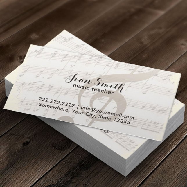 Music Teacher Vintage Music Notes Business Card (Creator Uploaded)