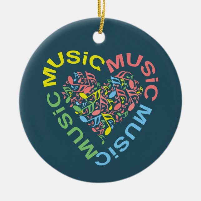 Music Text Heart Notes Ceramic Tree Decoration (Front)