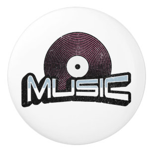 Music text with vinyl record ceramic knob