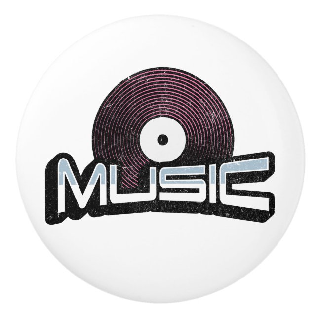 Music text with vinyl record ceramic knob (Front)
