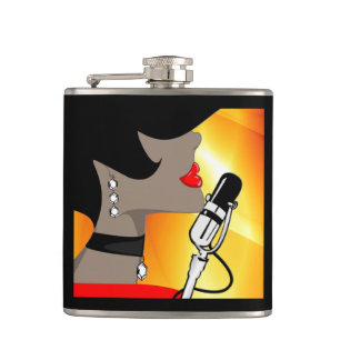 Music Theme Flask, African American Singer, Nighti Hip Flask