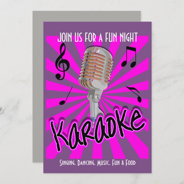Music Theme Karaoke Celebration Party Personalised Invitation (Front/Back)