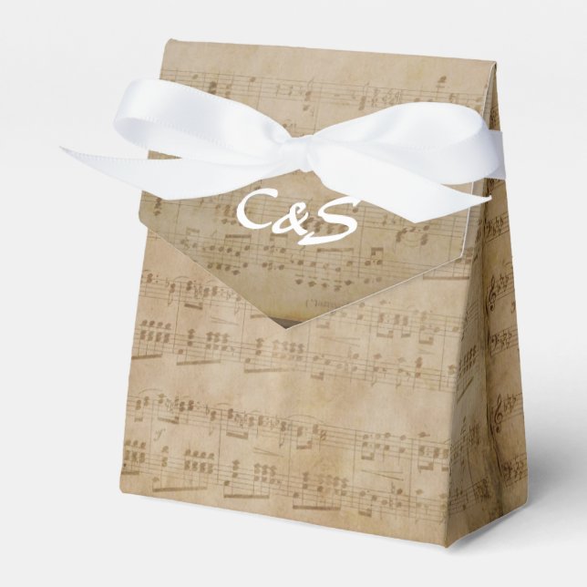 Music Theme White Monogram Favour Boxes (Front Side)
