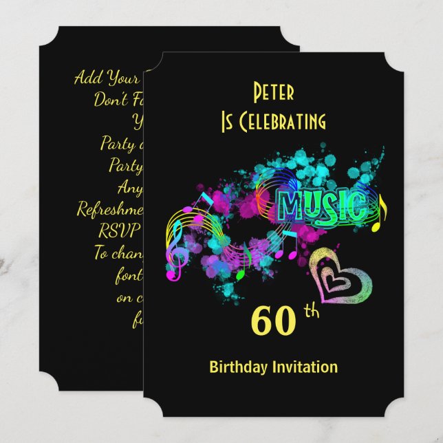 Music Themed Celebration Party Personalised Invitation (Front/Back)