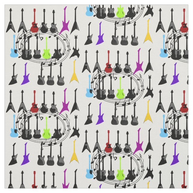 Music Themed Guitar Print Fabric Material (Swatch)