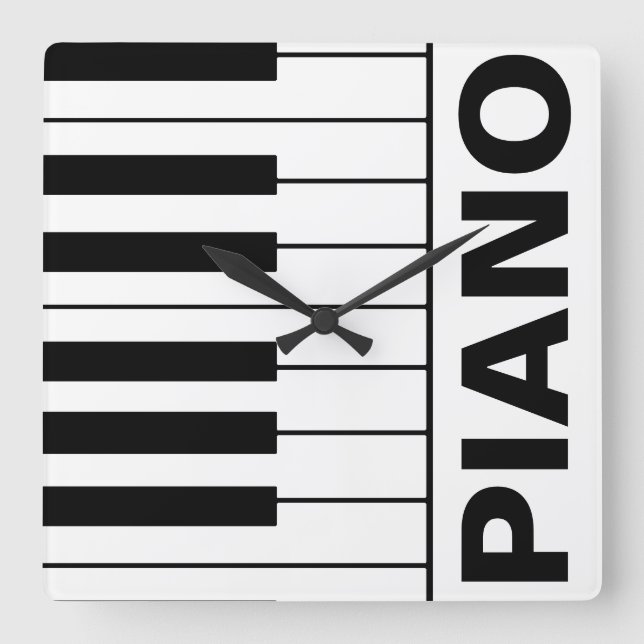 music-themed piano keys square wall clock (Front)