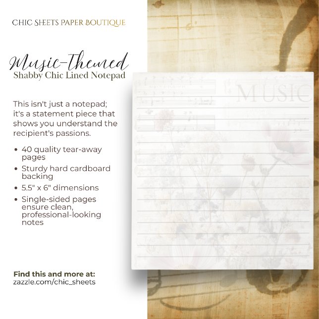 Music-Themed Shabby Chic Lined Notepad (Creator Uploaded)