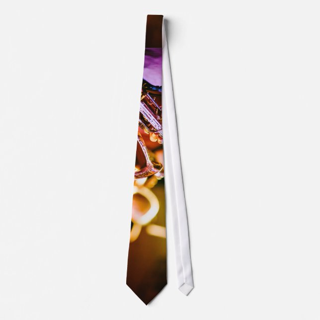 Music Themed, Shiny Brass Saxophone Player With Ba Tie (Front)