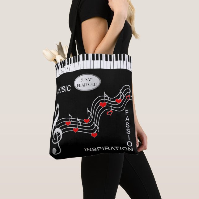 Music Tote -  Keyboard - Notes - Hearts Bag (Close Up)