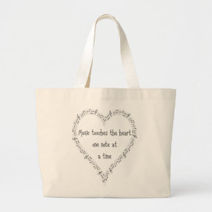 Music Touches the Heart Inspirational Quote Large Tote Bag