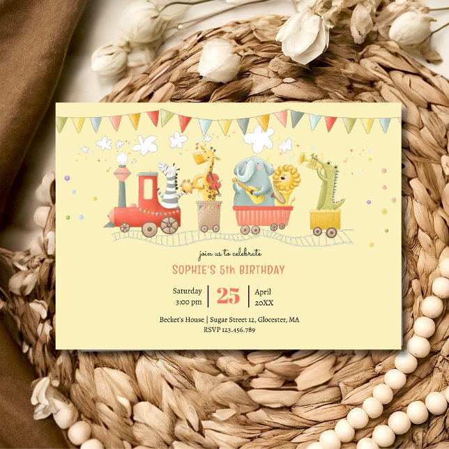 Music train with wild animals kids birthday invitation (Creator Uploaded)