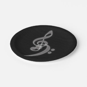 Music - Treble and Bass Clef Black Paper Plates