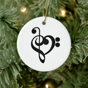 Music Treble Bass Clef Heart Ceramic Tree Decoration