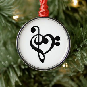 Music Treble Bass Clef Heart Metal Tree Decoration