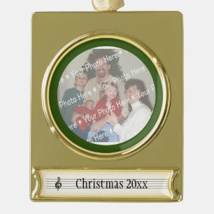 Music Treble Clef and Heart Staff w/ Your Photo Gold Plated Banner Ornament