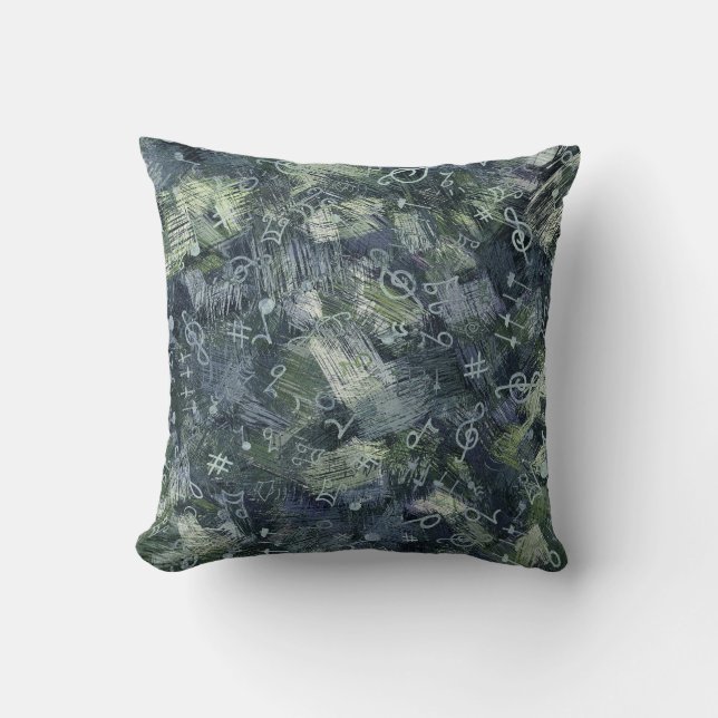 Music Treble Clef and Notes Abstract Pattern Cushion (Front)