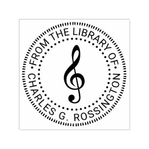 Music Treble Clef G Clef Round Library Book Name Self-inking Stamp