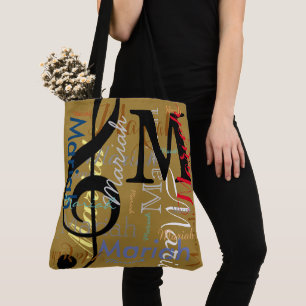 Music Treble Clef Note Monogram with Colour Names Tote Bag