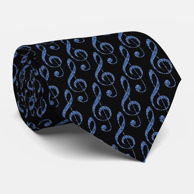Music Treble Clef Pattern in Blue Tie (Rolled)