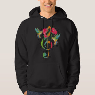 Music Treble Clef Roses Hummingbird Music Notes Mu Hoodie