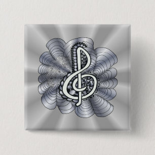Music Treble Clef Silver 15 Cm Square Badge