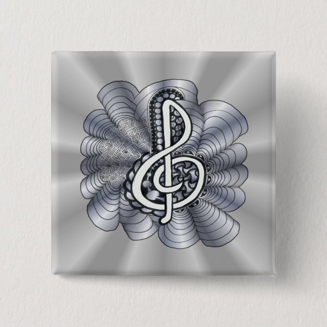 Music Treble Clef Silver 15 Cm Square Badge (Front)