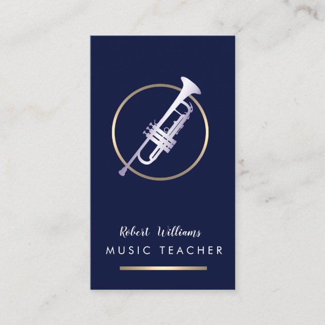 Music Trumpet Instrument Bass Band  Musician Business Card (Front)