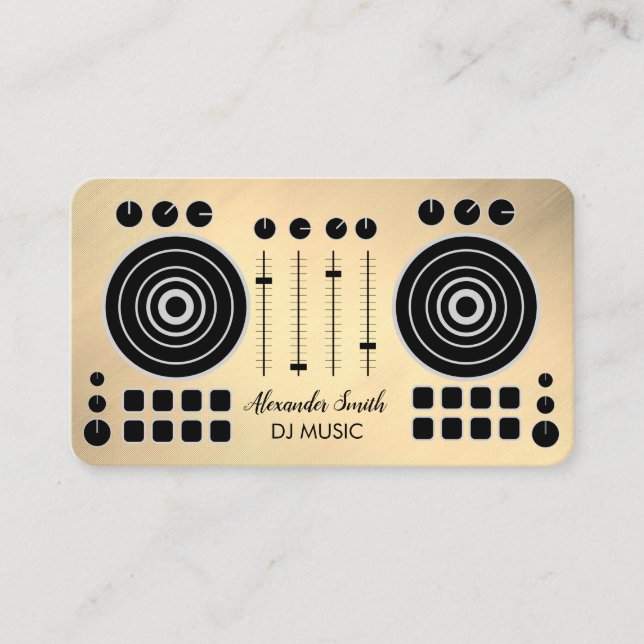 Music Turntable Black and Gold DJ Player Business  Business Card (Front)