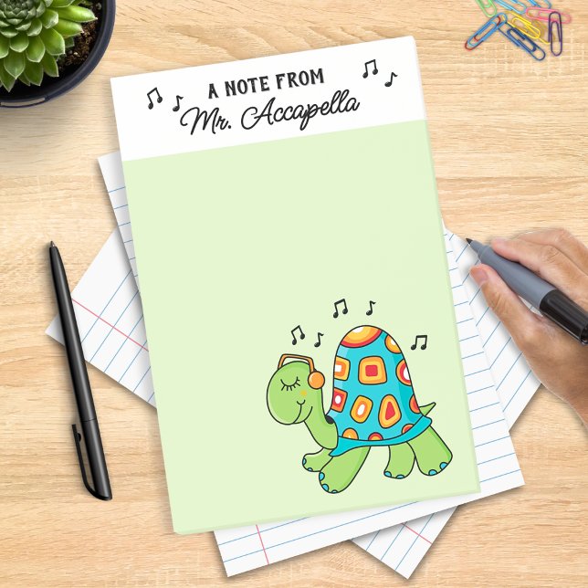 Music Turtle Music Teacher Customised  Post-it Notes (Musical Turtle Personalized Notepad - great gift for musicians, music teachers, and music lovers)