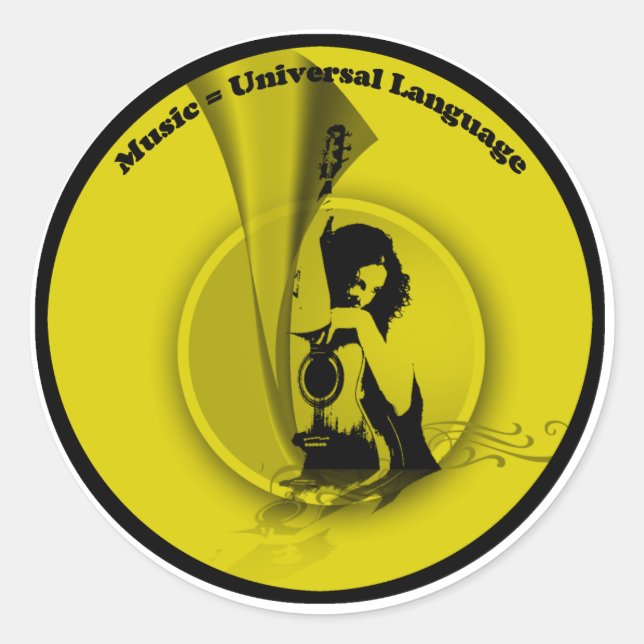 Music Universal Language Yellow Black Classic Round Sticker (Front)