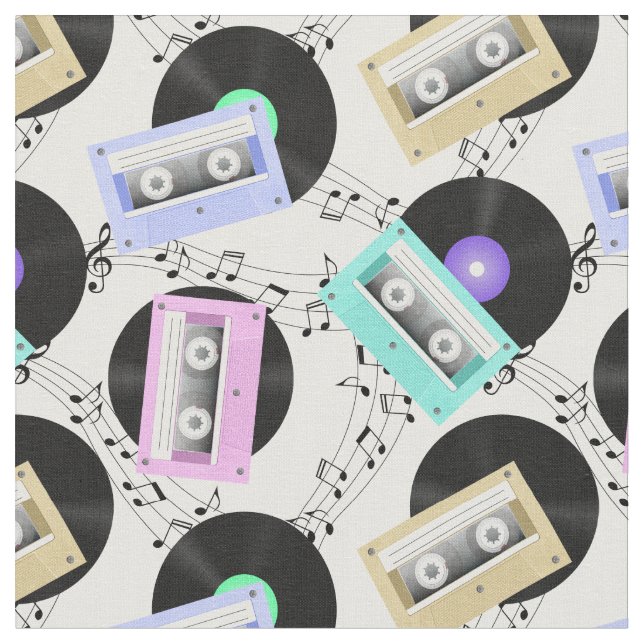 Music Vinyl Records and Cassette Tapes Fabric (Close Up)