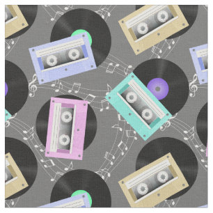 Music Vinyl Records and Cassette Tapes Fabric