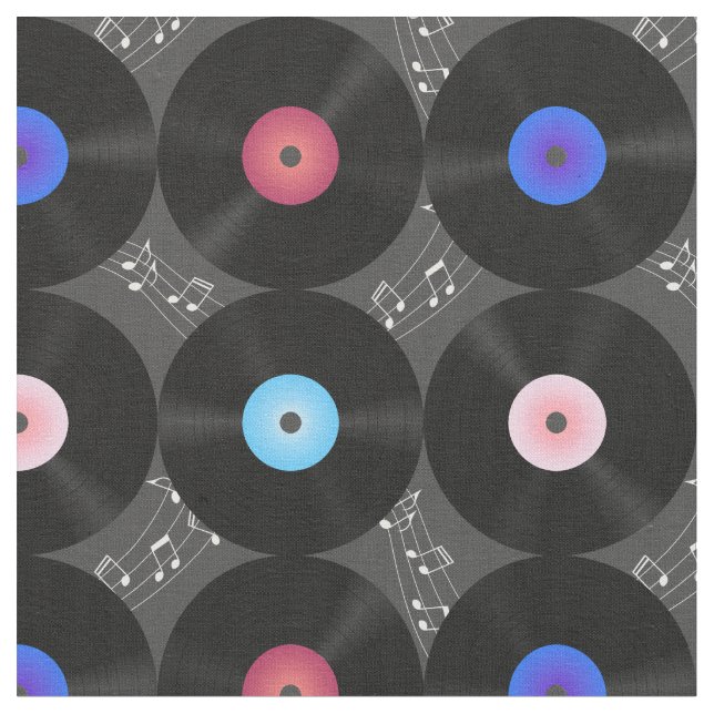 Music Vinyl Records Music Notes Fabric (Close Up)