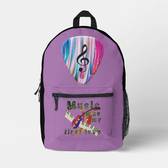 Music was my first love, keyboard, guitar printed backpack (Front)
