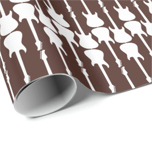 Music White Electric Guitar Stripes on Brown Wrapping Paper