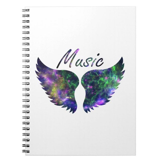 Music wings nova 1 purple green spiral notebook (Front)