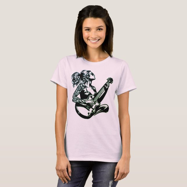 music women tshirts jazz guitar player brass (Front Full)