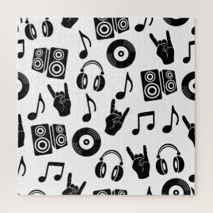 Musical Accessories: Monochrome Vintage Pattern. Jigsaw Puzzle