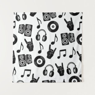 Musical Accessories: Monochrome Vintage Pattern. Tapestry