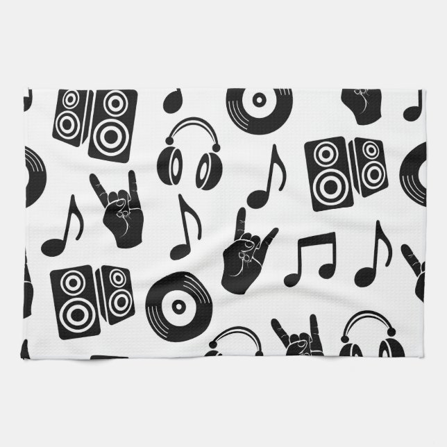 Musical Accessories: Monochrome Vintage Pattern. Tea Towel (Horizontal)