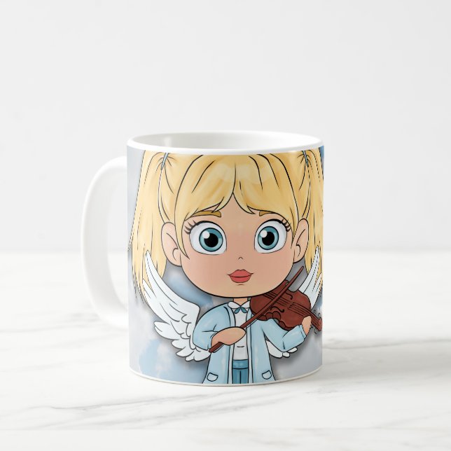 Musical Angel Comic with a violin Coffee Mug (Front Left)