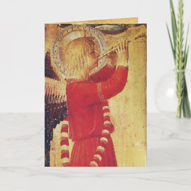 MUSICAL ANGEL IN RED AND GOLD HOLIDAY CARD (Front)