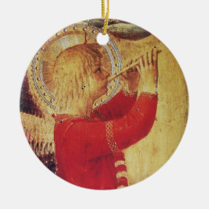 MUSICAL ANGEL IN RED AND GOLD  Ruby Gem stone Ceramic Tree Decoration
