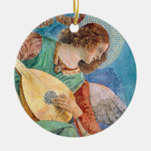 Musical angel playing guitar ceramic tree decoration