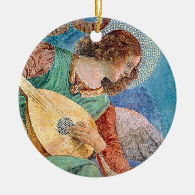 Musical angel playing guitar ceramic tree decoration (Front)
