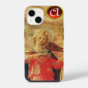 MUSICAL ANGEL PLAYING VIOLIN IN RED,GOLD MONOGRAM iPhone 14 CASE