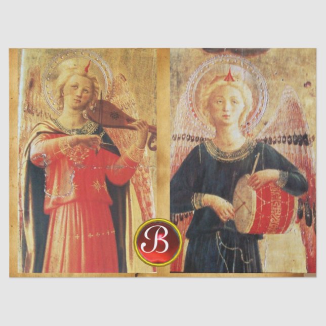 MUSICAL ANGELS PARCHMENT MONOGRAM Ruby Gemstone Tissue Paper (Front)