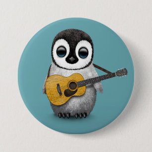Musical Baby Penguin Playing Guitar Blue 7.5 Cm Round Badge