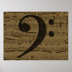Musical Bass Clef sheet music Poster