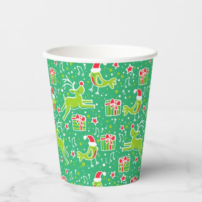 Musical birds and reindeer Christmas cups (Front)